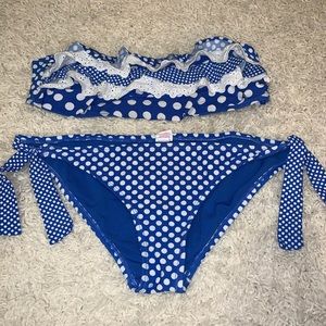 Target blue lace polka dot bikini set